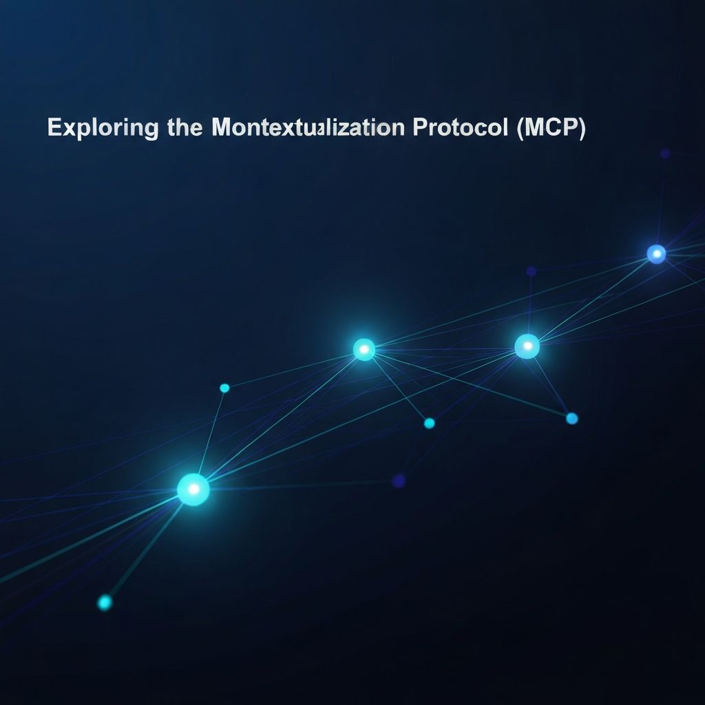 Abstract dark thumbnail with a glowing network of indigo and cyan nodes representing the MCP protocol.