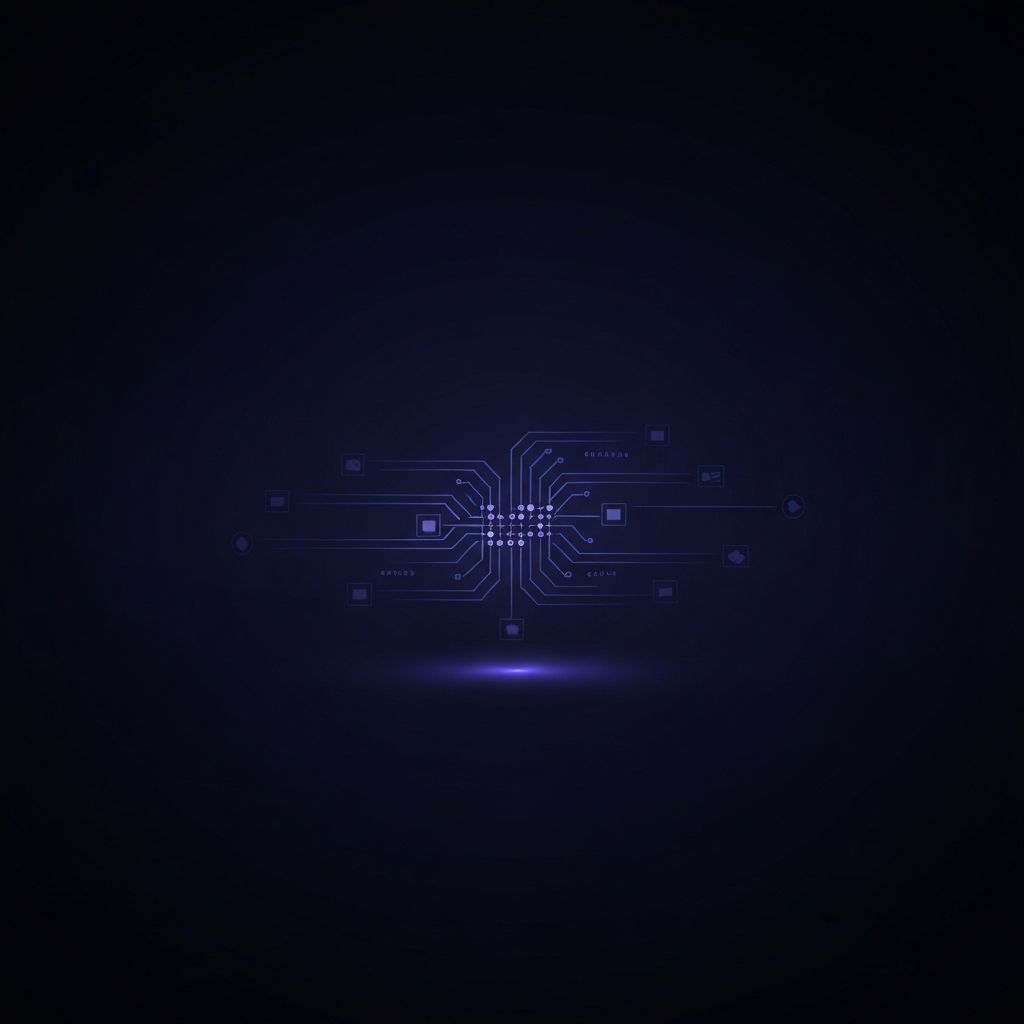 Abstract dark thumbnail with floating geometric shapes in indigo and cyan, representing tools and APIs.
